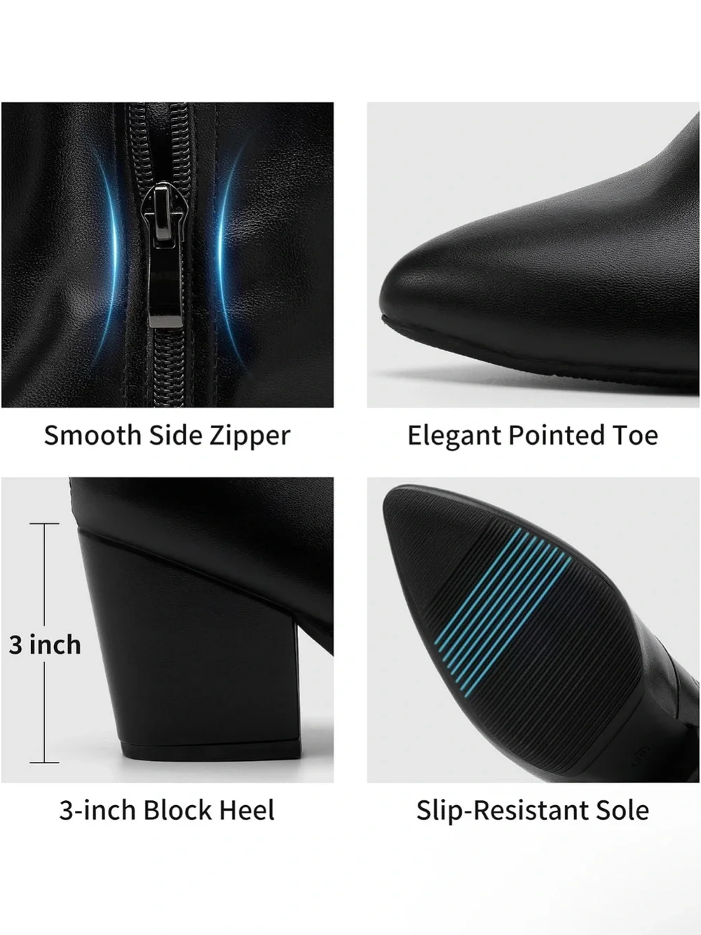 Aomigoct Over-the-Knee Block Heel Boots - Black (NWOB)